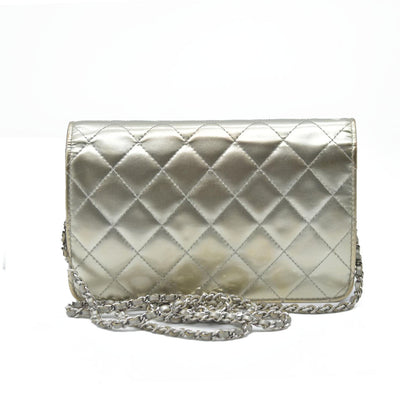 $3000 Chanel  Patent Quilted Golden Class Wallet on Chain WOC Silver