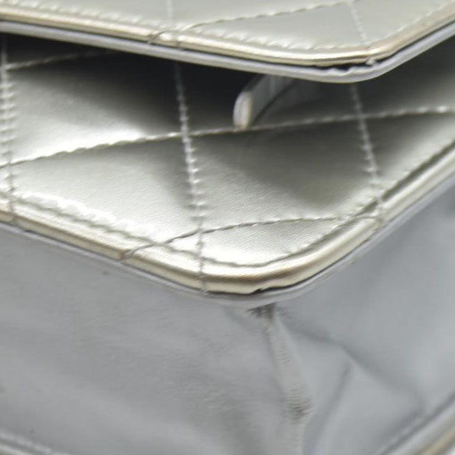 $3000 Chanel  Patent Quilted Golden Class Wallet on Chain WOC Silver