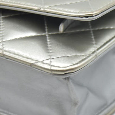 $3000 Chanel  Patent Quilted Golden Class Wallet on Chain WOC Silver