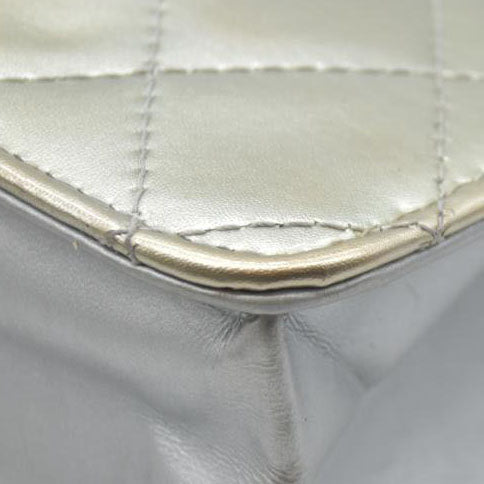 $3000 Chanel  Patent Quilted Golden Class Wallet on Chain WOC Silver