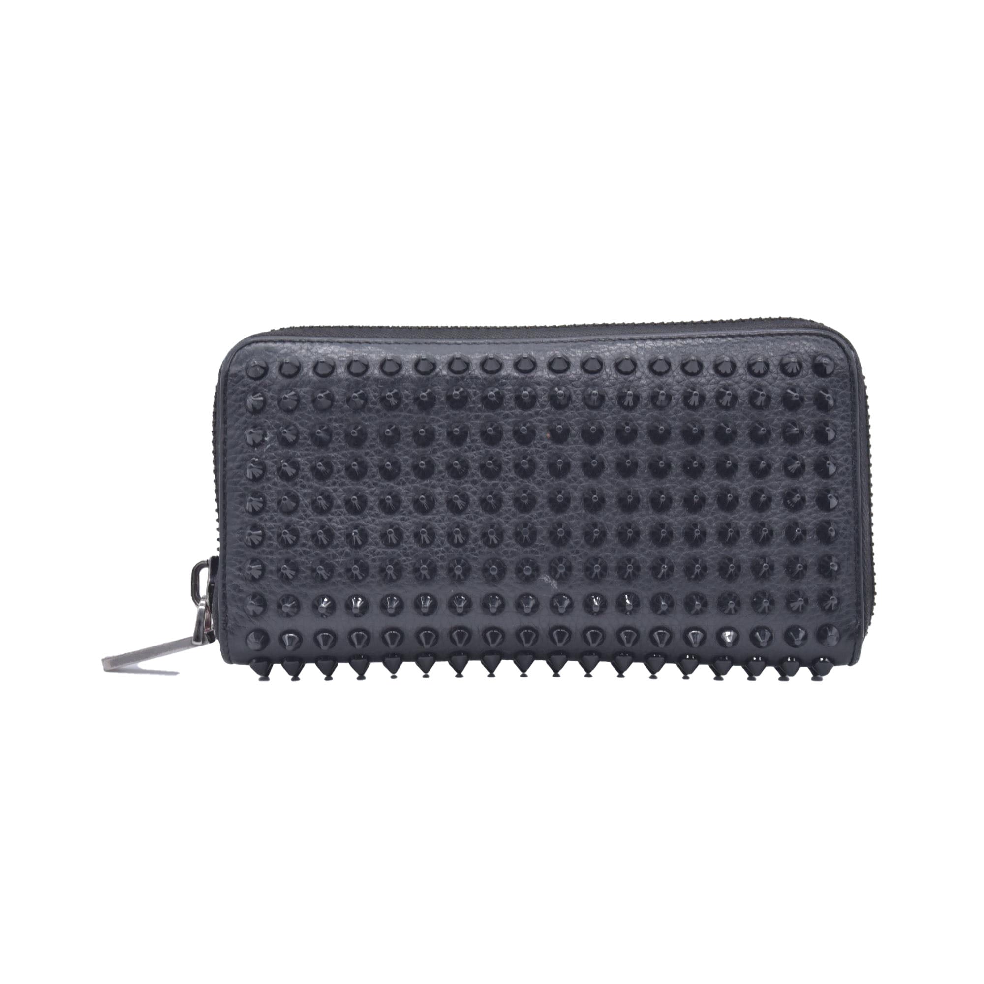 $950 Chrisitian M Panettone Grained Calf leather and Spikes Wallet Black CONSIGNMENT 10021286