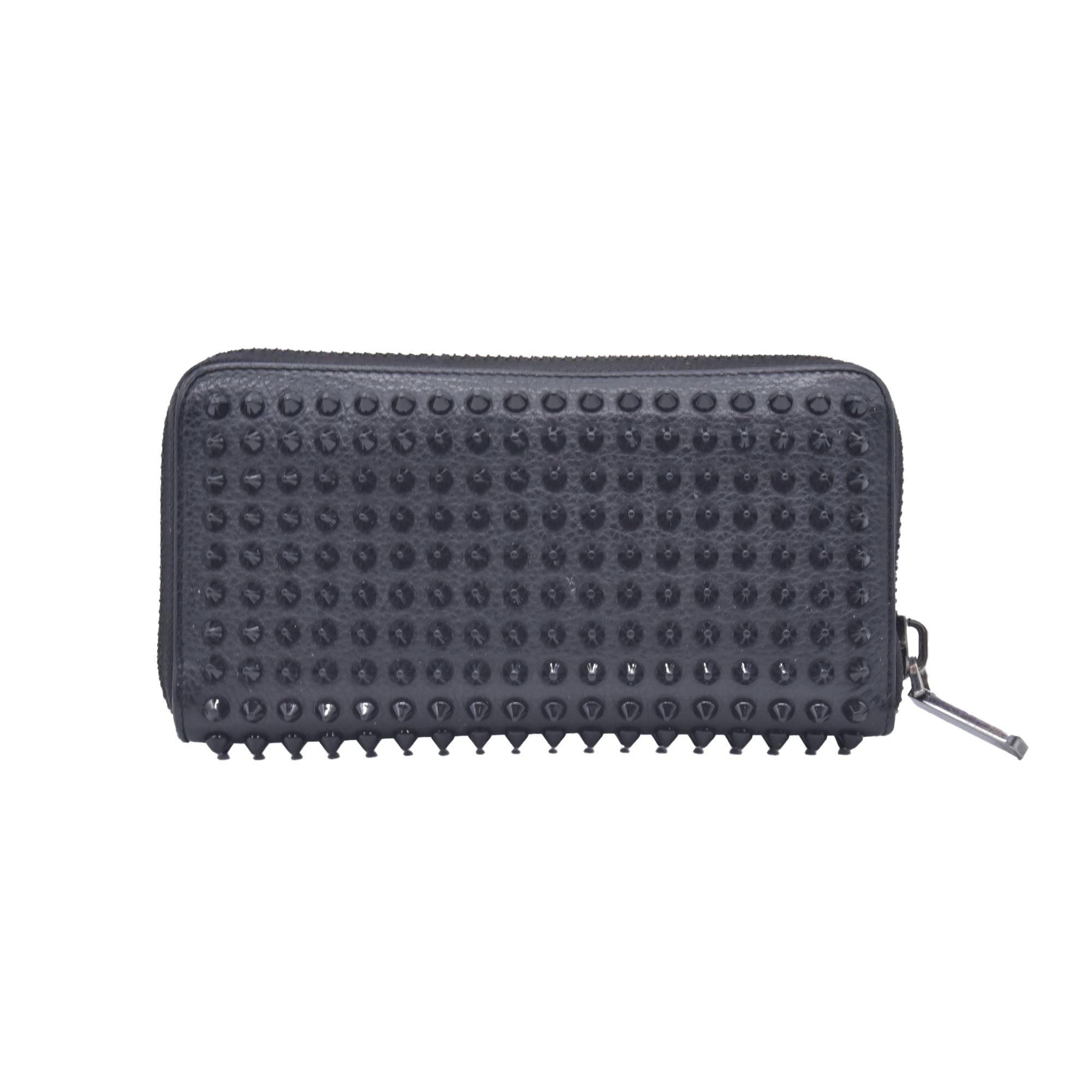 $950 Chrisitian M Panettone Grained Calf leather and Spikes Wallet Black CONSIGNMENT 10021286