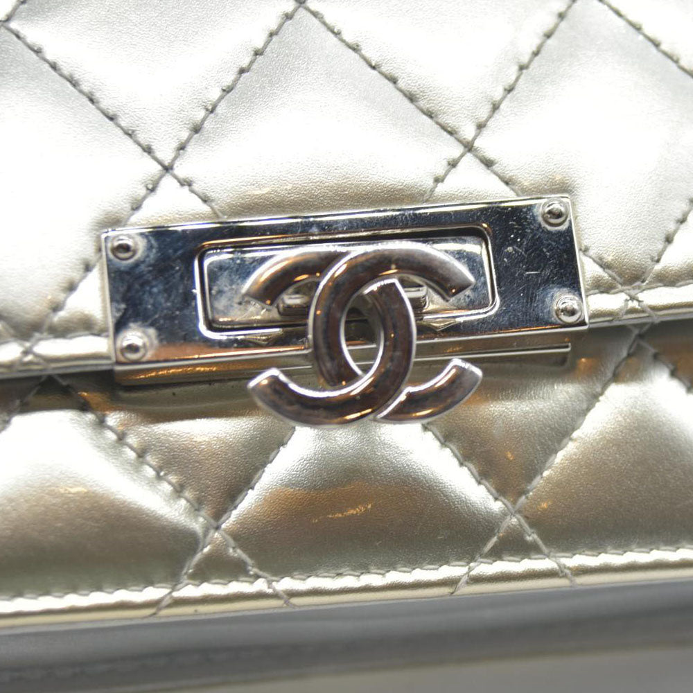 $3000 Chanel  Patent Quilted Golden Class Wallet on Chain WOC Silver