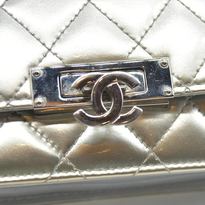 $3000 Chanel  Patent Quilted Golden Class Wallet on Chain WOC Silver