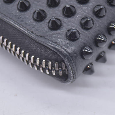 $950 Chrisitian M Panettone Grained Calf leather and Spikes Wallet Black CONSIGNMENT 10021286