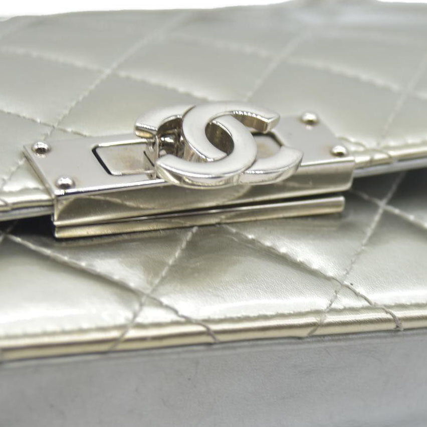 $3000 Chanel  Patent Quilted Golden Class Wallet on Chain WOC Silver
