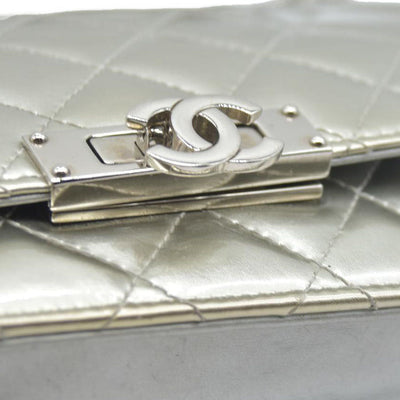 $3000 Chanel  Patent Quilted Golden Class Wallet on Chain WOC Silver