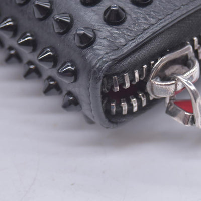 $950 Chrisitian M Panettone Grained Calf leather and Spikes Wallet Black CONSIGNMENT 10021286
