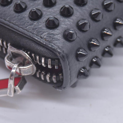 $950 Chrisitian M Panettone Grained Calf leather and Spikes Wallet Black CONSIGNMENT 10021286