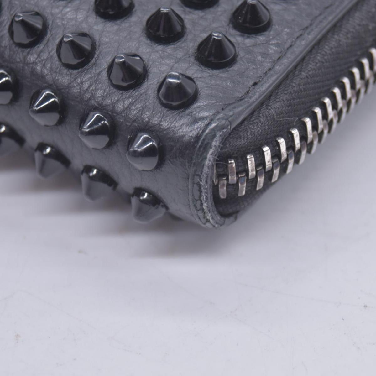 $950 Chrisitian M Panettone Grained Calf leather and Spikes Wallet Black CONSIGNMENT 10021286