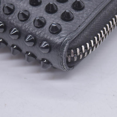 $950 Chrisitian M Panettone Grained Calf leather and Spikes Wallet Black CONSIGNMENT 10021286