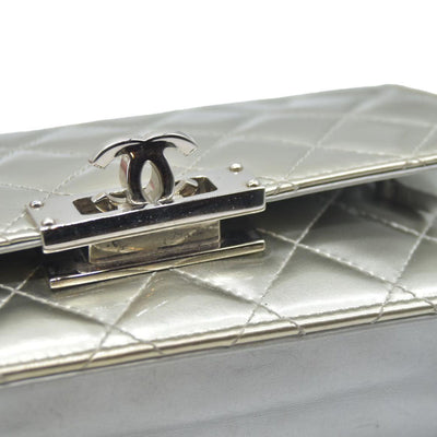 $3000 Chanel  Patent Quilted Golden Class Wallet on Chain WOC Silver