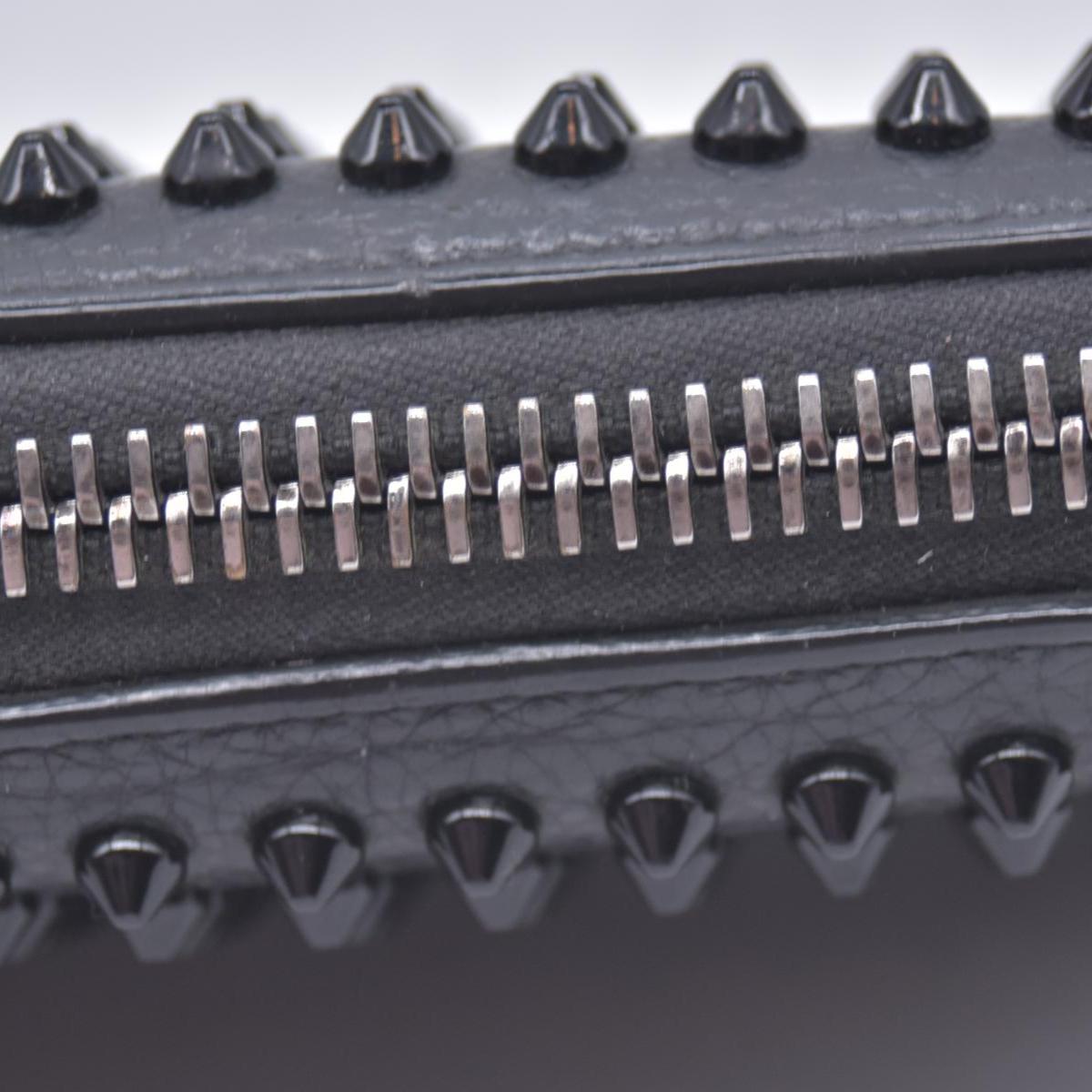 $950 Chrisitian M Panettone Grained Calf leather and Spikes Wallet Black CONSIGNMENT 10021286