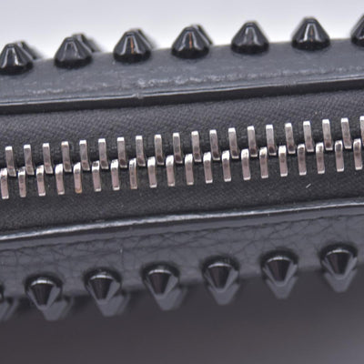$950 Chrisitian M Panettone Grained Calf leather and Spikes Wallet Black CONSIGNMENT 10021286