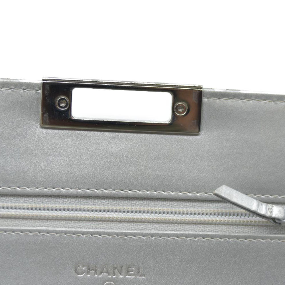 $3000 Chanel  Patent Quilted Golden Class Wallet on Chain WOC Silver