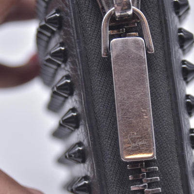 $950 Chrisitian M Panettone Grained Calf leather and Spikes Wallet Black CONSIGNMENT 10021286