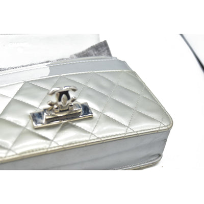 $3000 Chanel  Patent Quilted Golden Class Wallet on Chain WOC Silver