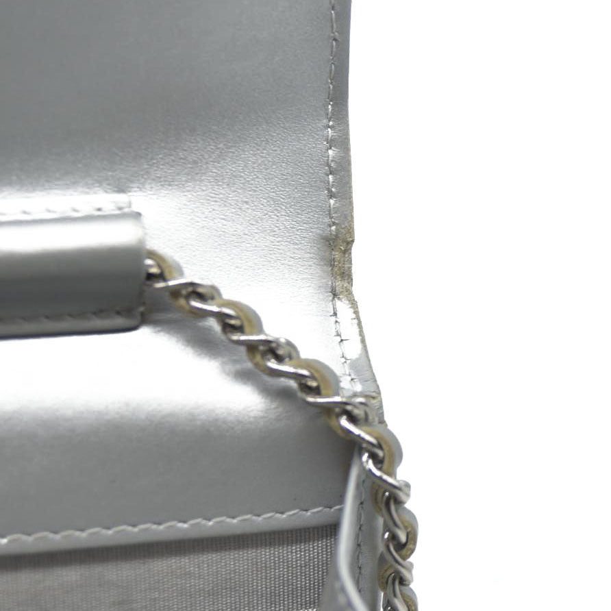$3000 Chanel  Patent Quilted Golden Class Wallet on Chain WOC Silver