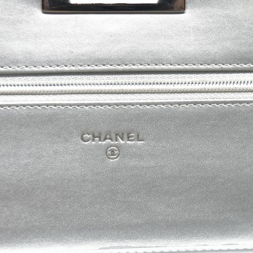 $3000 Chanel  Patent Quilted Golden Class Wallet on Chain WOC Silver