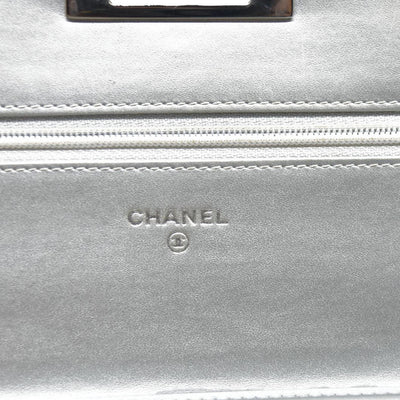 $3000 Chanel  Patent Quilted Golden Class Wallet on Chain WOC Silver