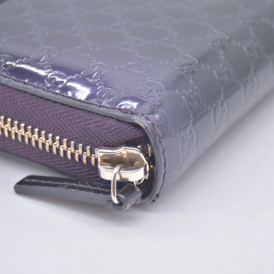 $595 Gucci Guccissima Metallic Micro GG Zip Around Wallet Purple CONSIGNMENT