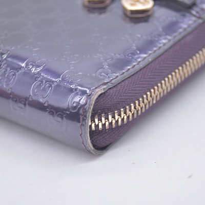 $595 Gucci Guccissima Metallic Micro GG Zip Around Wallet Purple CONSIGNMENT