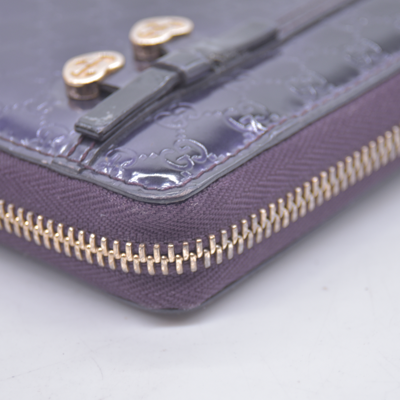 $595 Gucci Guccissima Metallic Micro GG Zip Around Wallet Purple CONSIGNMENT