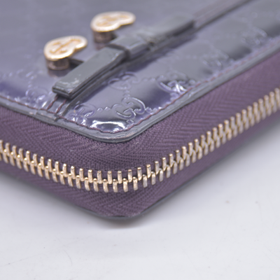 $595 Gucci Guccissima Metallic Micro GG Zip Around Wallet Purple CONSIGNMENT