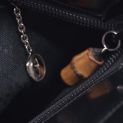 $1050 GUCCI Woven Ribbed Nylon Bamboo Handle Tote Bag Black CONSIGNMENT 10021183