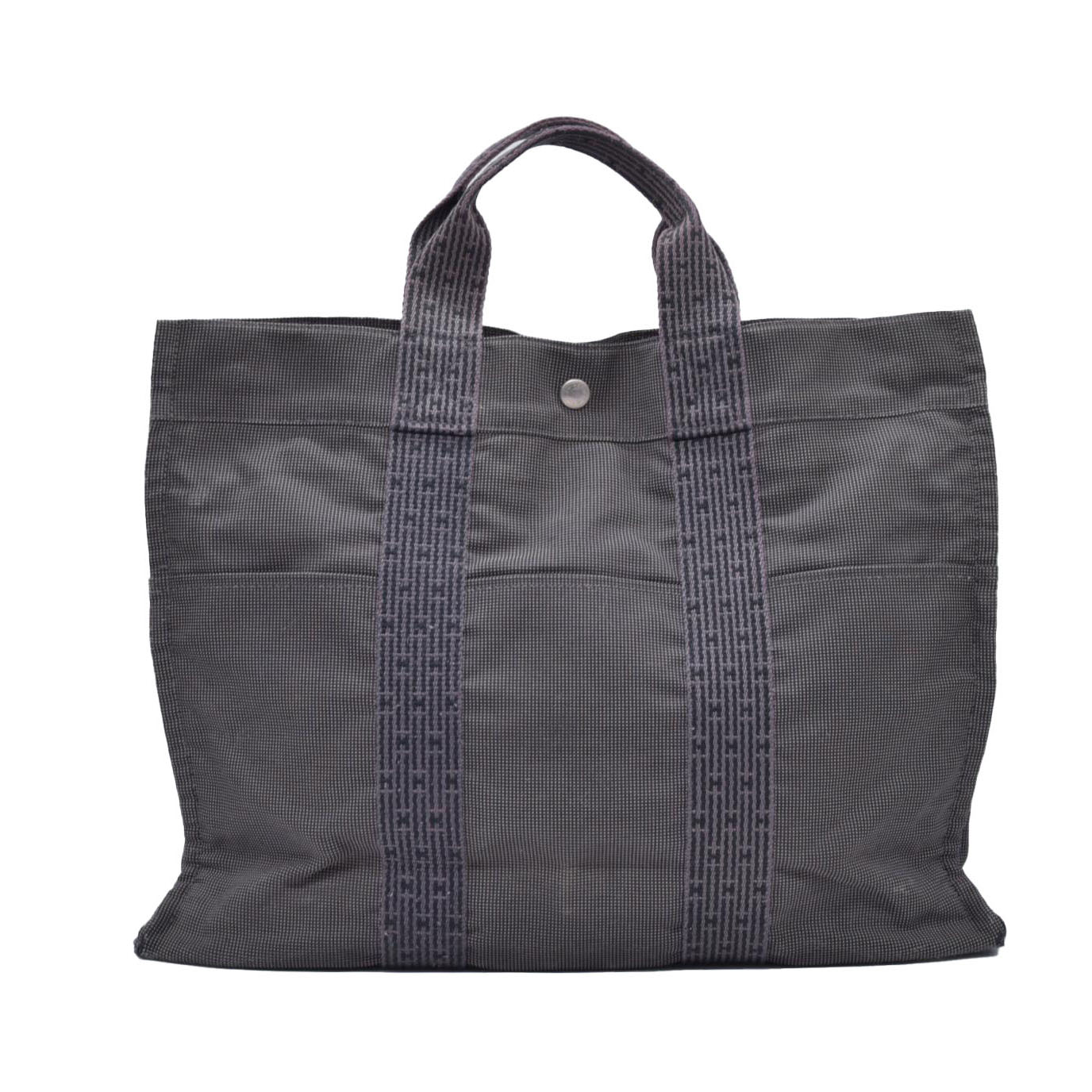 $850 HERMES Toile Herline Tote MM Grey CONSIGNMENT 10021184