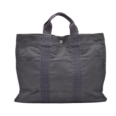 $850 HERMES Toile Herline Tote MM Grey CONSIGNMENT 10021184