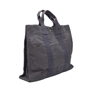 $850 HERMES Toile Herline Tote MM Grey CONSIGNMENT 10021184
