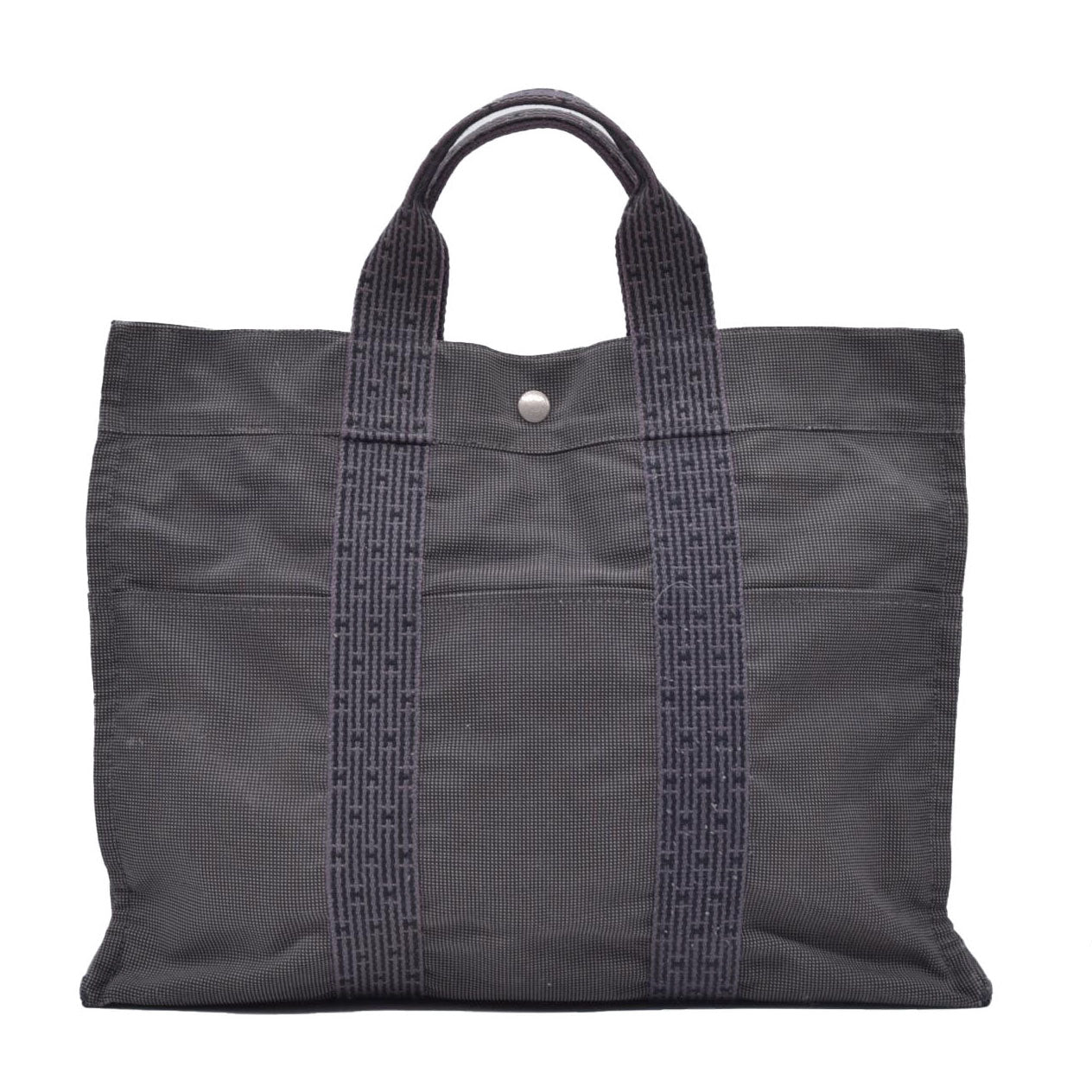 $850 HERMES Toile Herline Tote MM Grey CONSIGNMENT 10021184