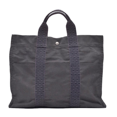 $850 HERMES Toile Herline Tote MM Grey CONSIGNMENT 10021184