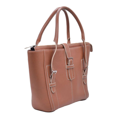 $1250 LOEWE Pebbled Grain Calfskin Buckle Strap Tote Bag Tan CONSIGNMENT 10021195