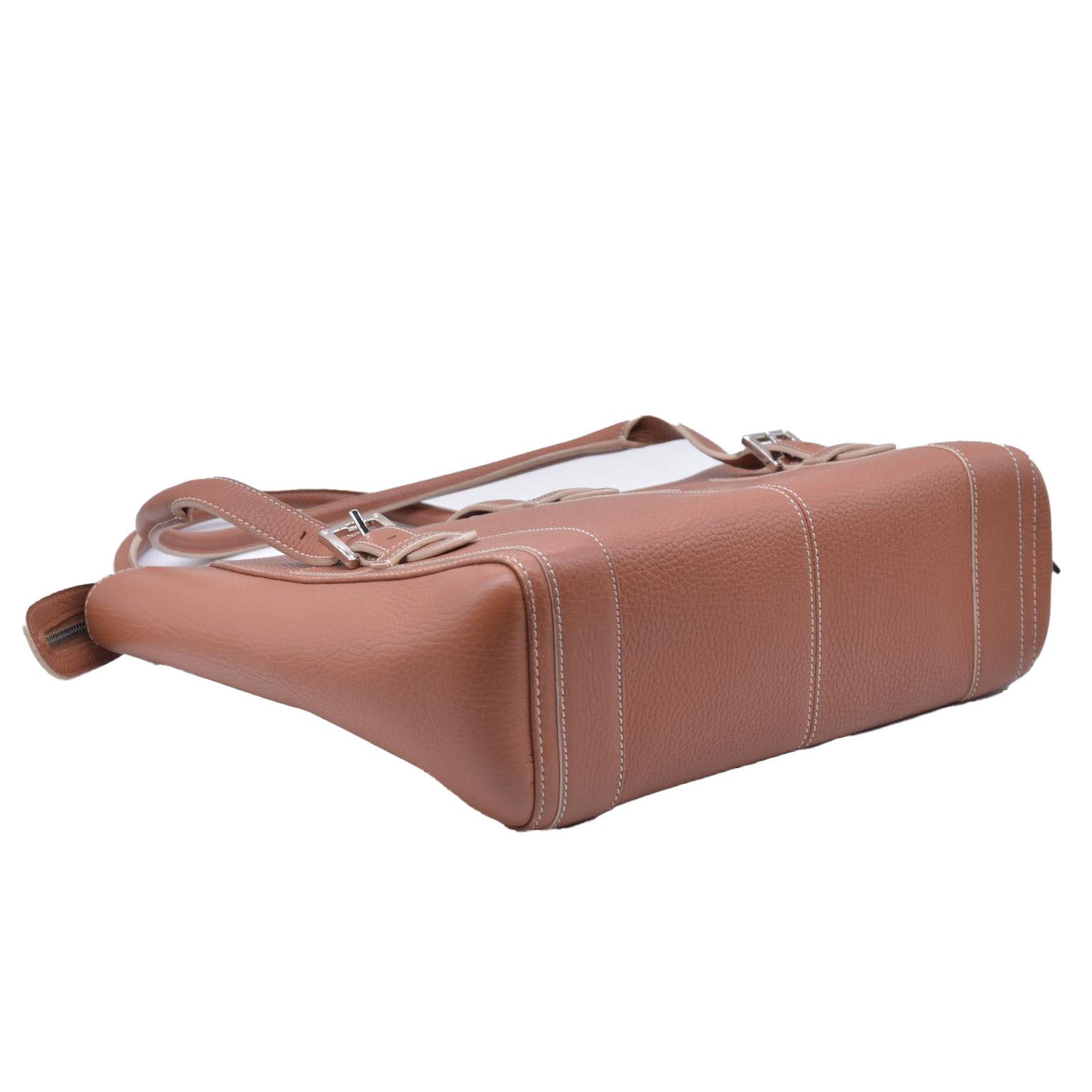 $1250 LOEWE Pebbled Grain Calfskin Buckle Strap Tote Bag Tan CONSIGNMENT 10021195