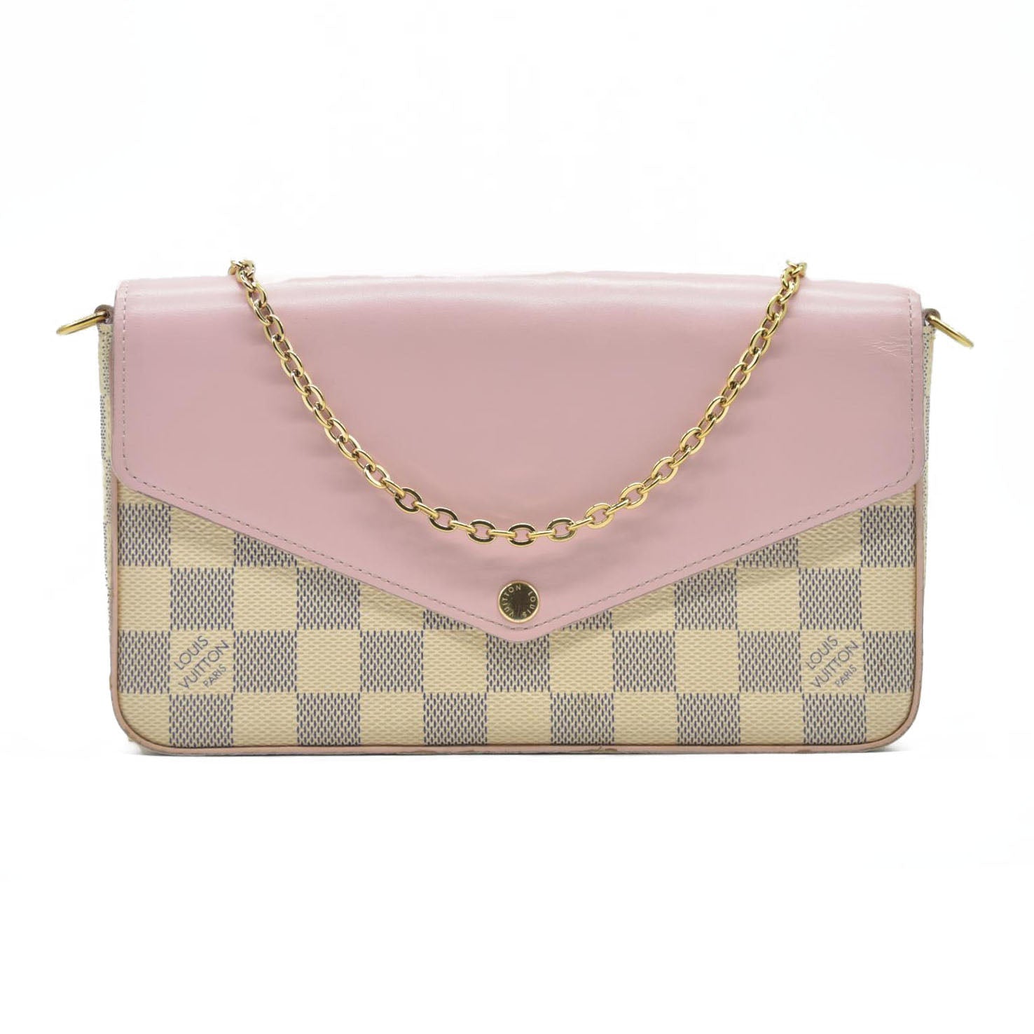 AUCTION $1720 Louis Vuitton  Damier Azur Calfskin Pochette Felicie Eau De Rose