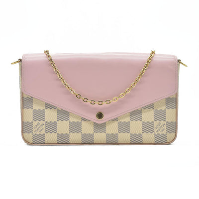 AUCTION $1720 Louis Vuitton  Damier Azur Calfskin Pochette Felicie Eau De Rose