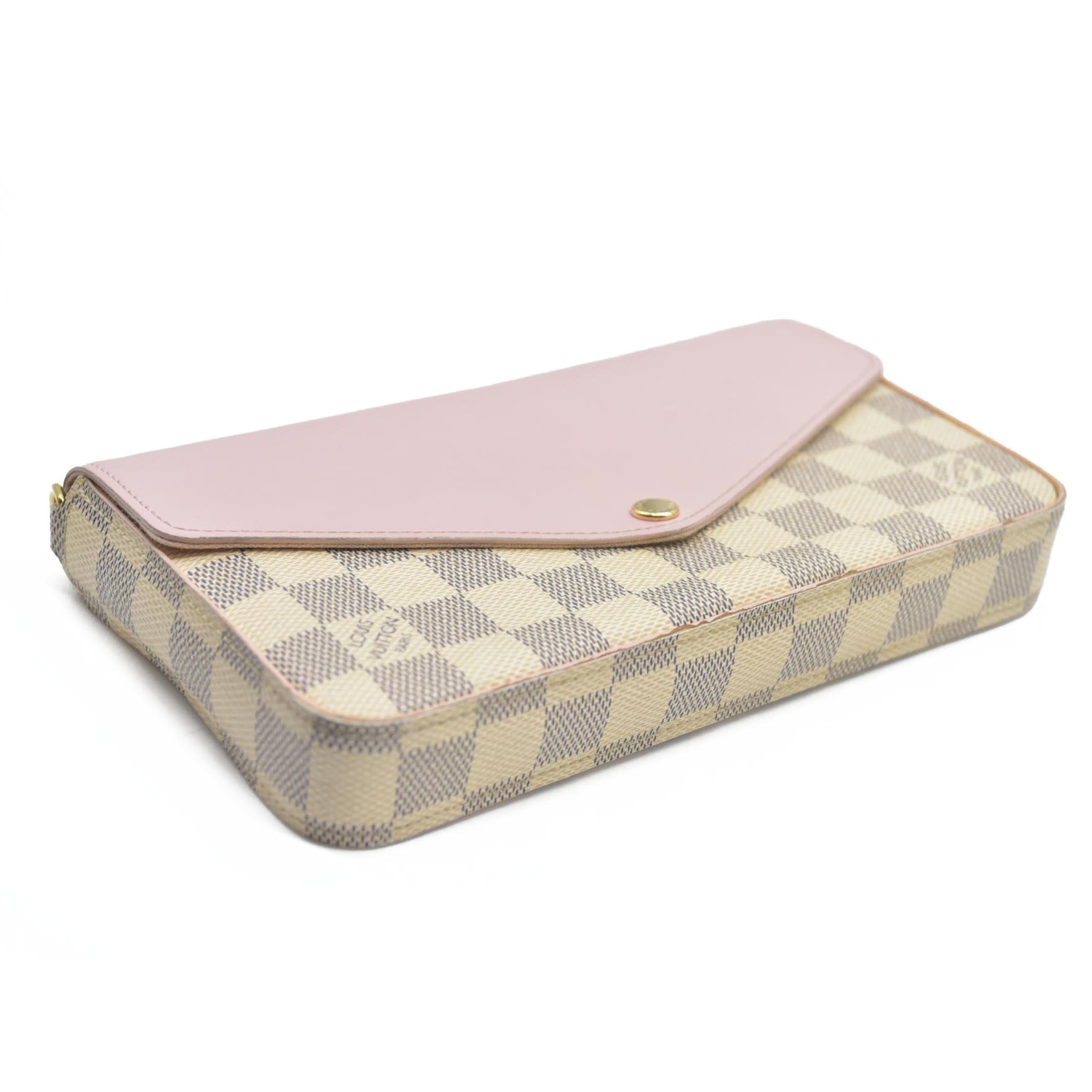 AUCTION $1720 Louis Vuitton  Damier Azur Calfskin Pochette Felicie Eau De Rose