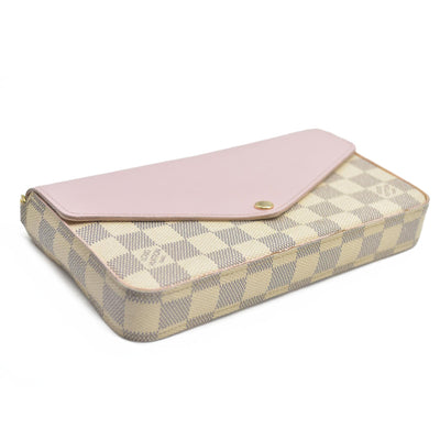 AUCTION $1720 Louis Vuitton  Damier Azur Calfskin Pochette Felicie Eau De Rose