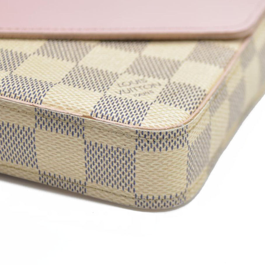 AUCTION $1720 Louis Vuitton  Damier Azur Calfskin Pochette Felicie Eau De Rose