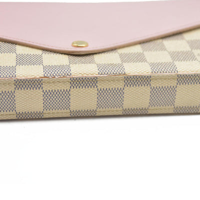 AUCTION $1720 Louis Vuitton  Damier Azur Calfskin Pochette Felicie Eau De Rose
