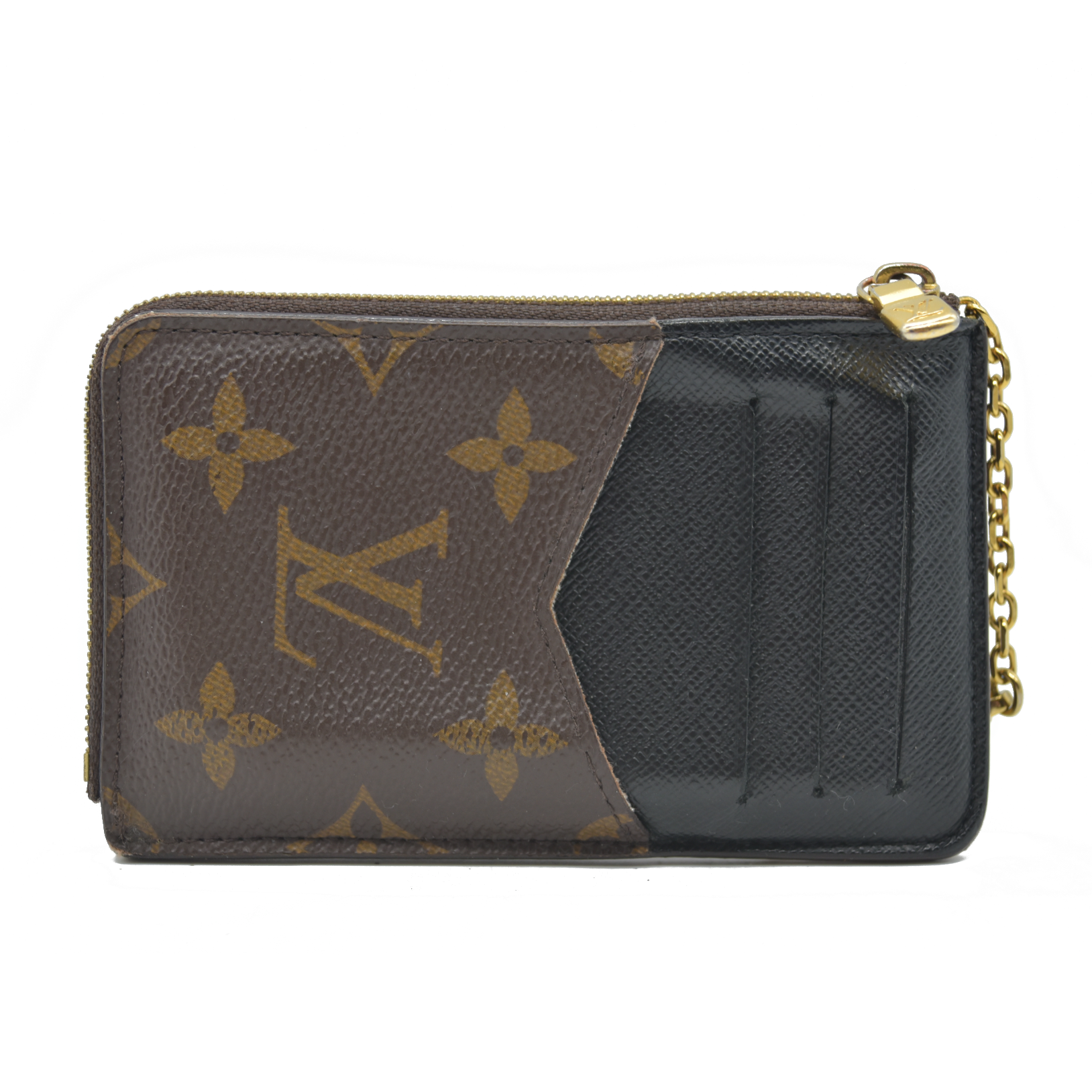 Louis Vuitton  Monogram Recto Verso Card Holder Black RFID Damaged Key Ring