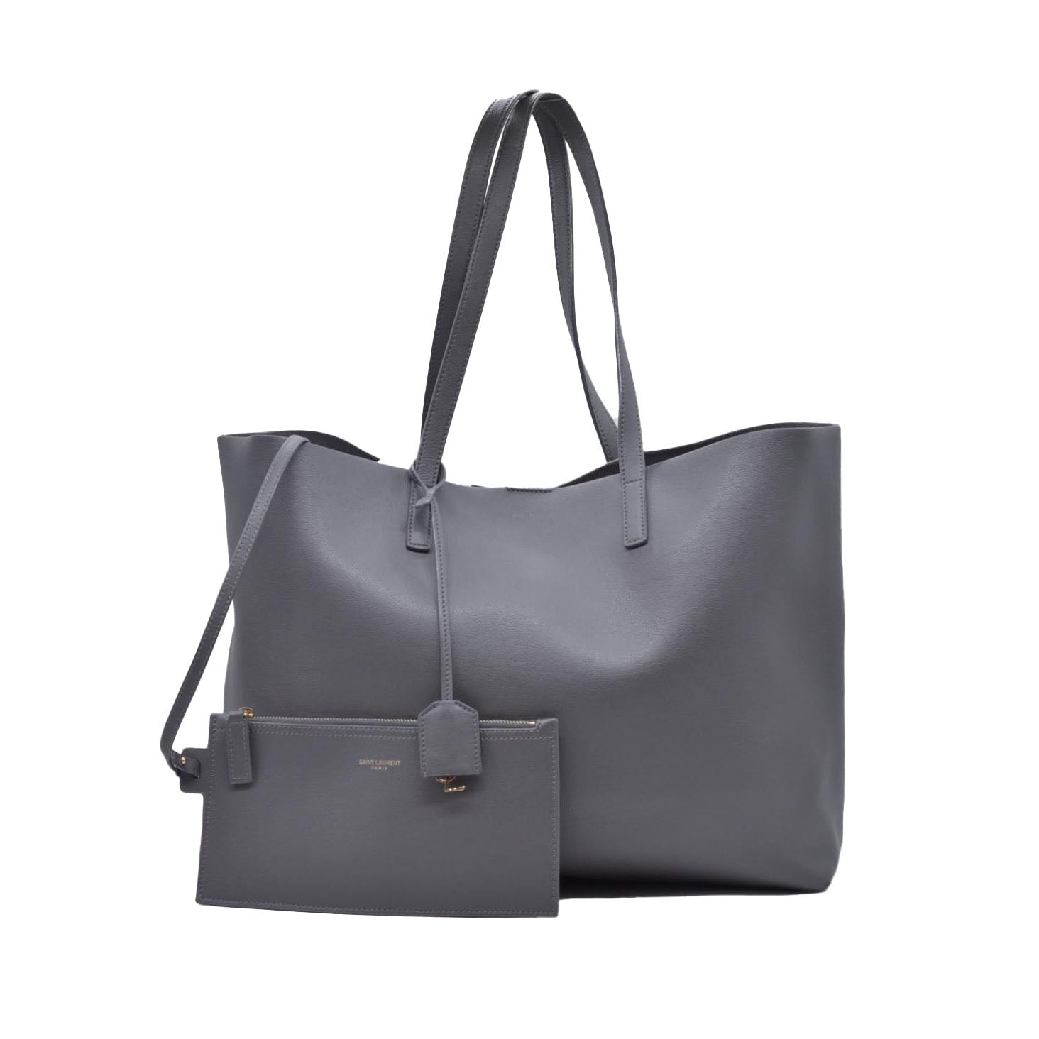 $1350 SAINT LAURENT Calfskin Shopping Toy Tote Grey CONSIGNMENT 10021250
