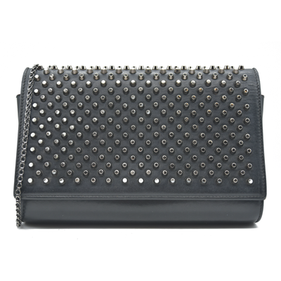 $1490 CHRISTIAN LOUBOUTIN Calfskin Patent Spikes Paloma Clutch Black