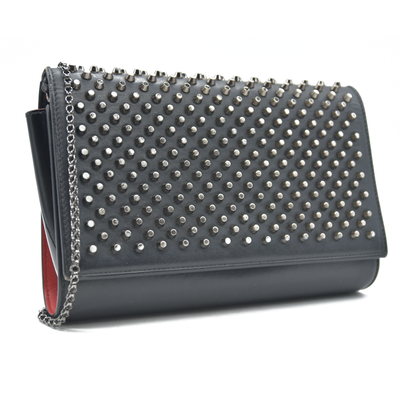 $1490 CHRISTIAN LOUBOUTIN Calfskin Patent Spikes Paloma Clutch Black