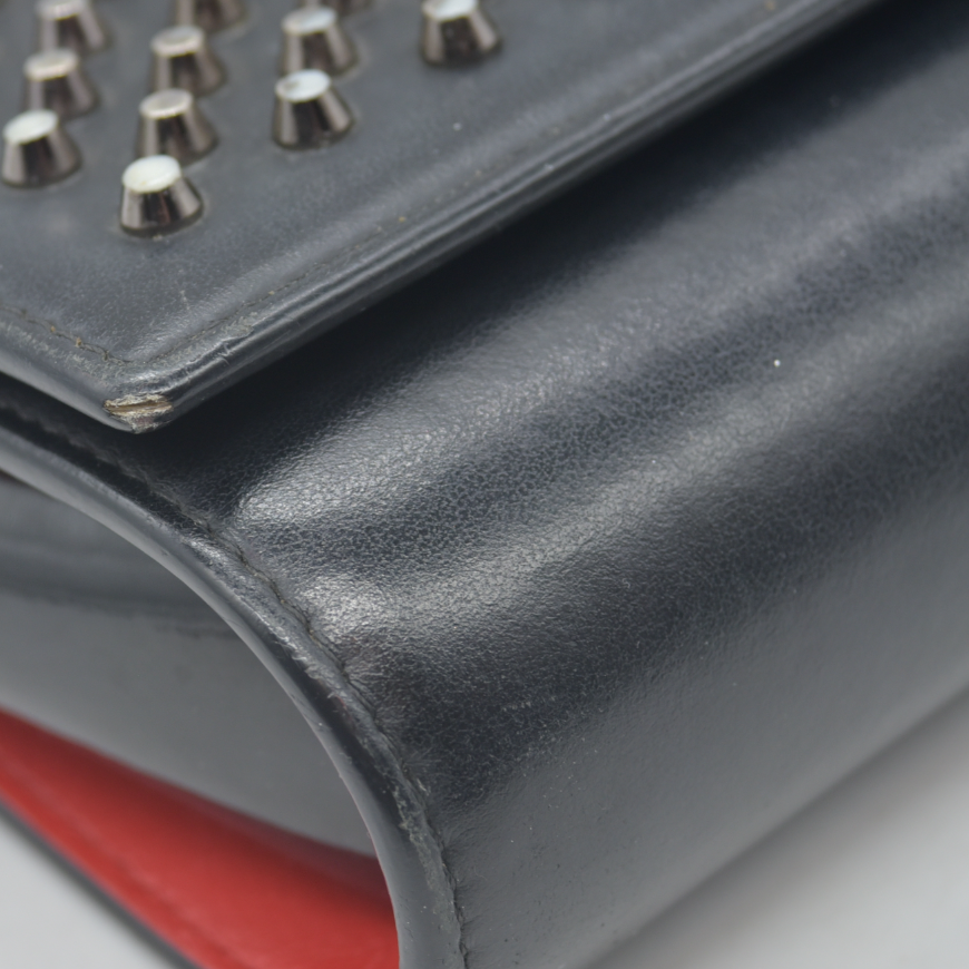 $1490 CHRISTIAN LOUBOUTIN Calfskin Patent Spikes Paloma Clutch Black