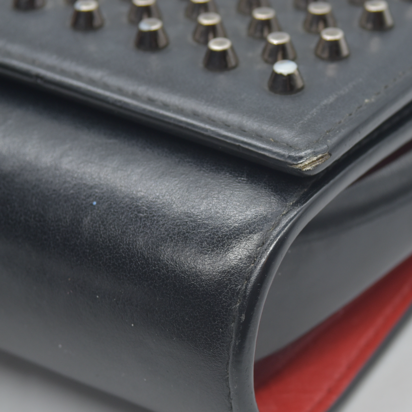 $1490 CHRISTIAN LOUBOUTIN Calfskin Patent Spikes Paloma Clutch Black