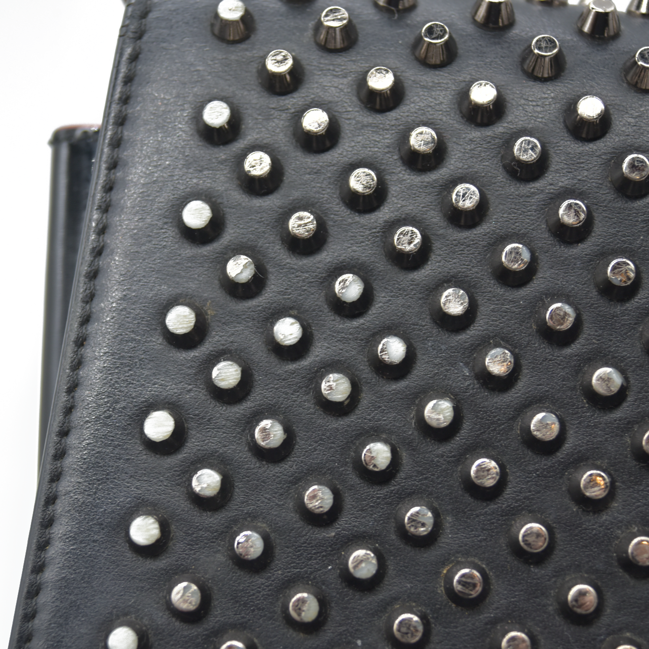 $1490 CHRISTIAN LOUBOUTIN Calfskin Patent Spikes Paloma Clutch Black