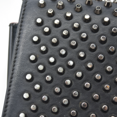 $1490 CHRISTIAN LOUBOUTIN Calfskin Patent Spikes Paloma Clutch Black